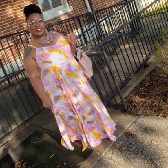 Torrid size 3 MULTI WATERCOLOR TIE-DYE CHALLIS TRAPEZE MAXI DRESS - Picture 7 of 15